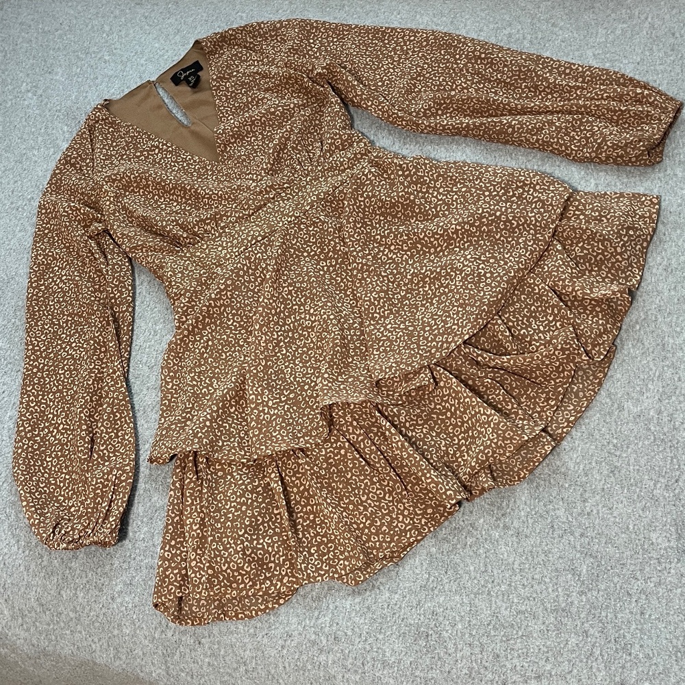 Japna Mini Dress XS Tiered Tan Flirty Hoco Dance Coquette